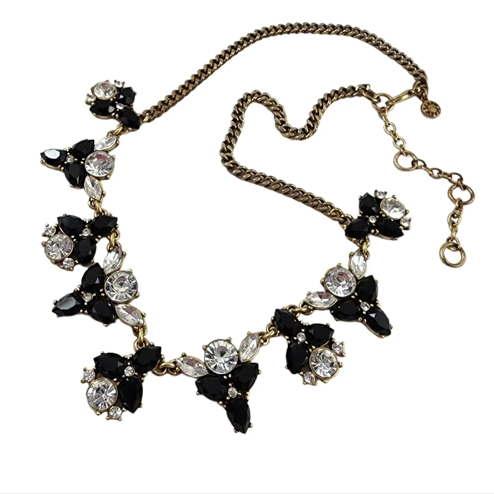 J. Crew Statement Necklace Black and Brilliant Rhinestones A0279
